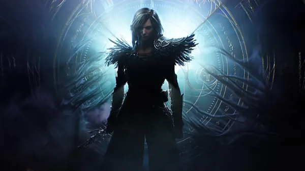 Kaatri silhouetted against an arcane circle, from the teaser trailer